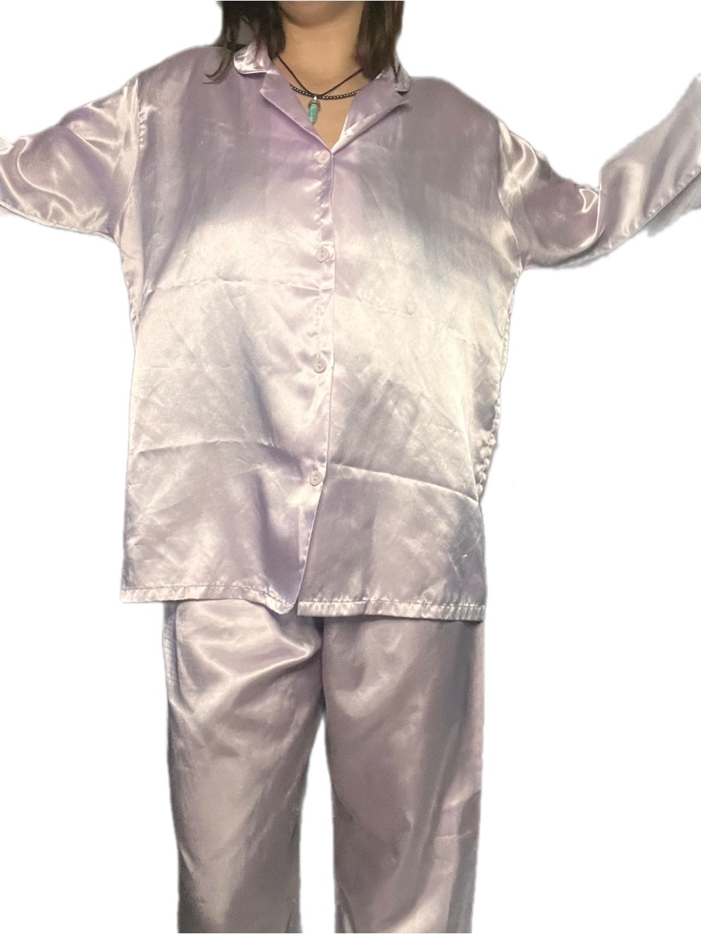 Jessica Lavender Satin Button-Front Pajama Set
